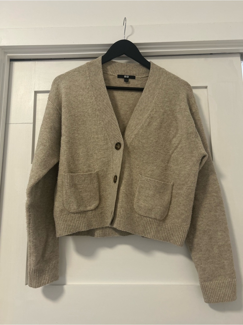 Uniqlo Neutral Beige V-Neck Pocket Wool-Blend Cardigan